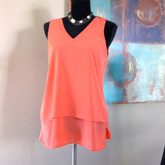 Michael Kors Peach Sheer Front Layered Sleeveless Top Size Small - Picture 12 of 12